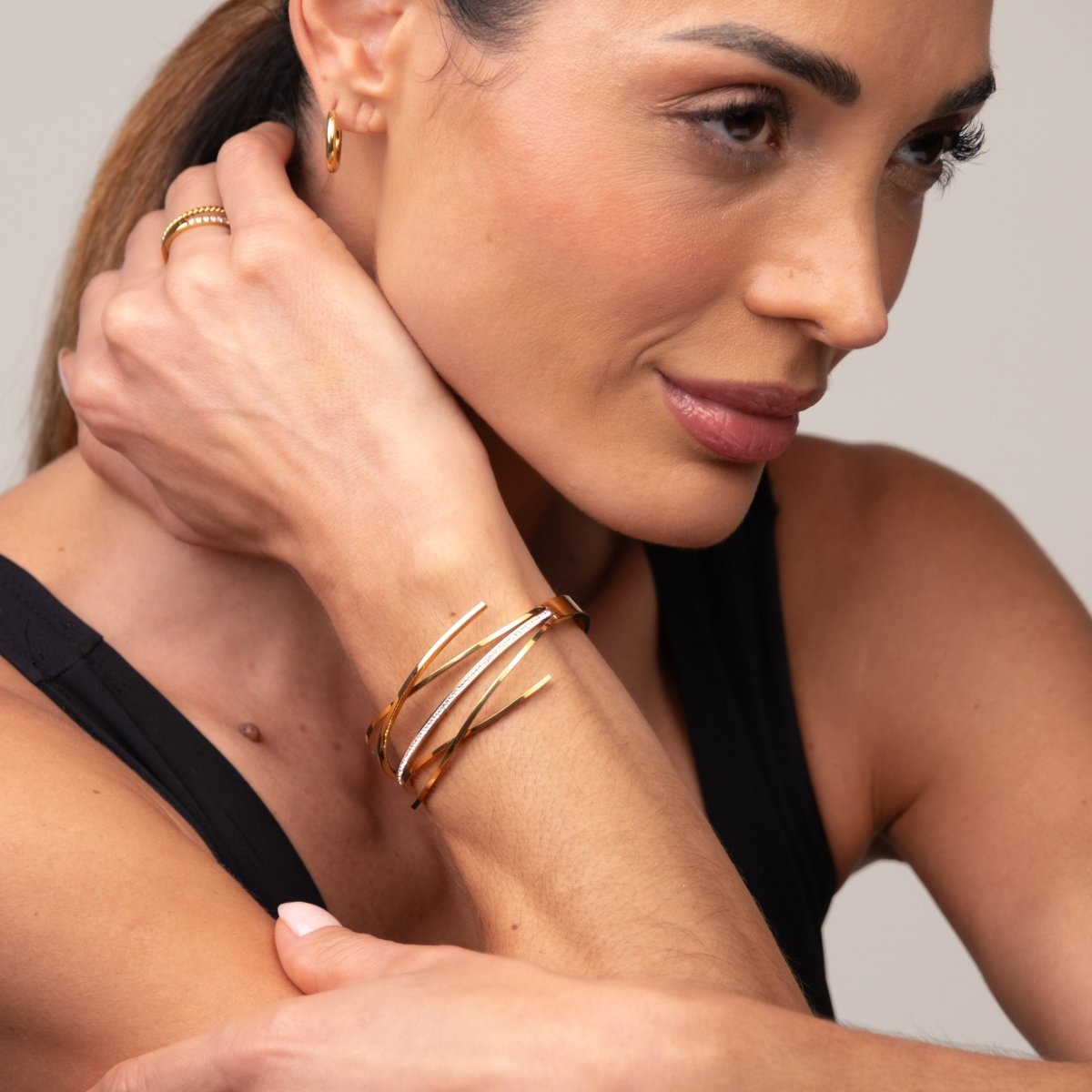 Bangle Florence Cubic Zirconia Cuff Bracelet 18K Gold Plated in 18K gold-plated, zirconia – Meiva bracelet view 5