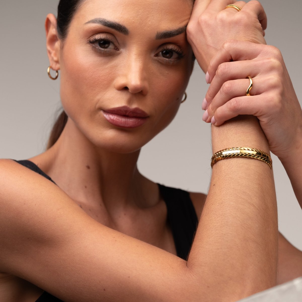 Bangle Golden Leaves Cuff Bracelet 18K Gold Plated in 18K gold-plated – Meiva bracelet view 7