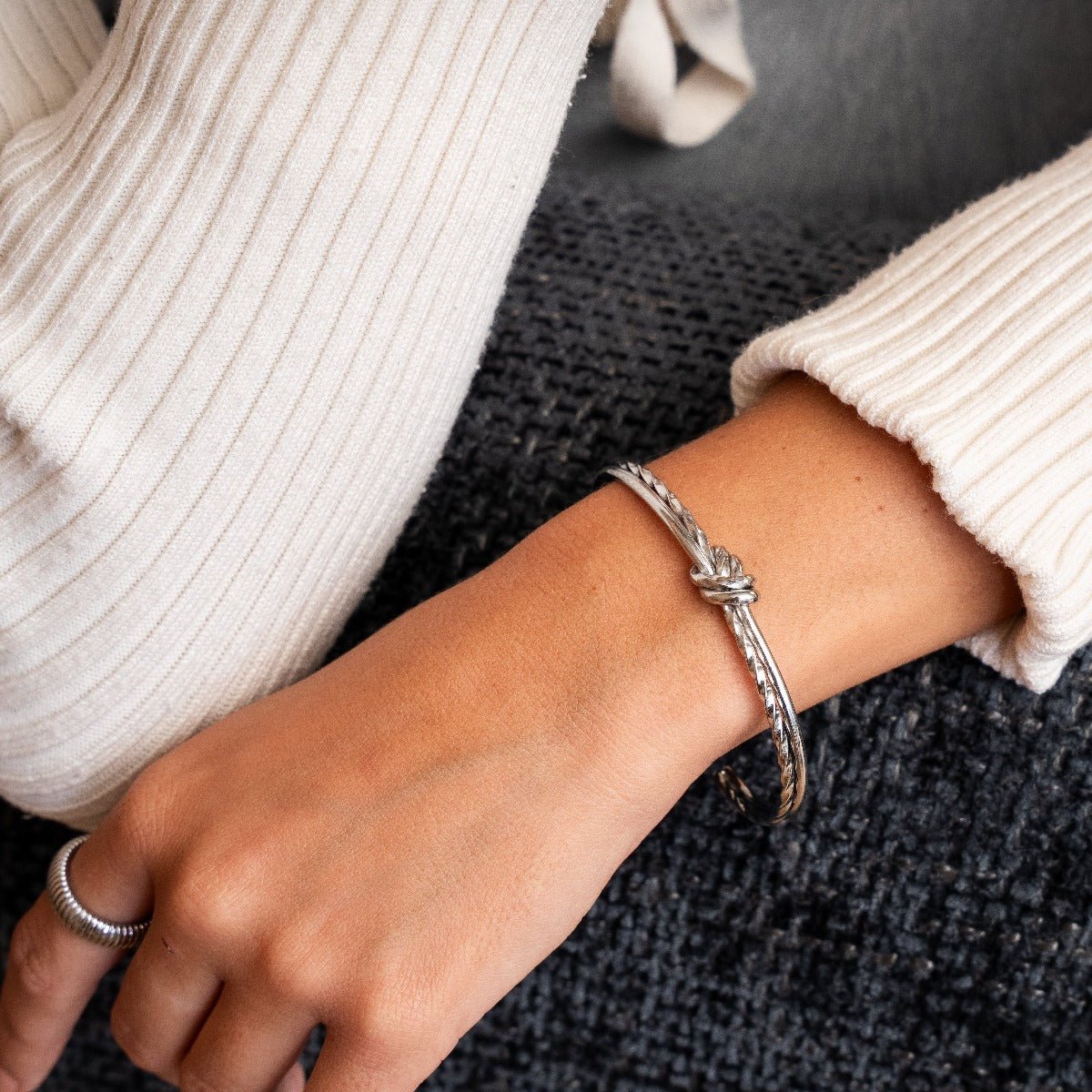 Bangle Silver Twisted Knot Cuff Bracelet – Meiva bracelet view 3