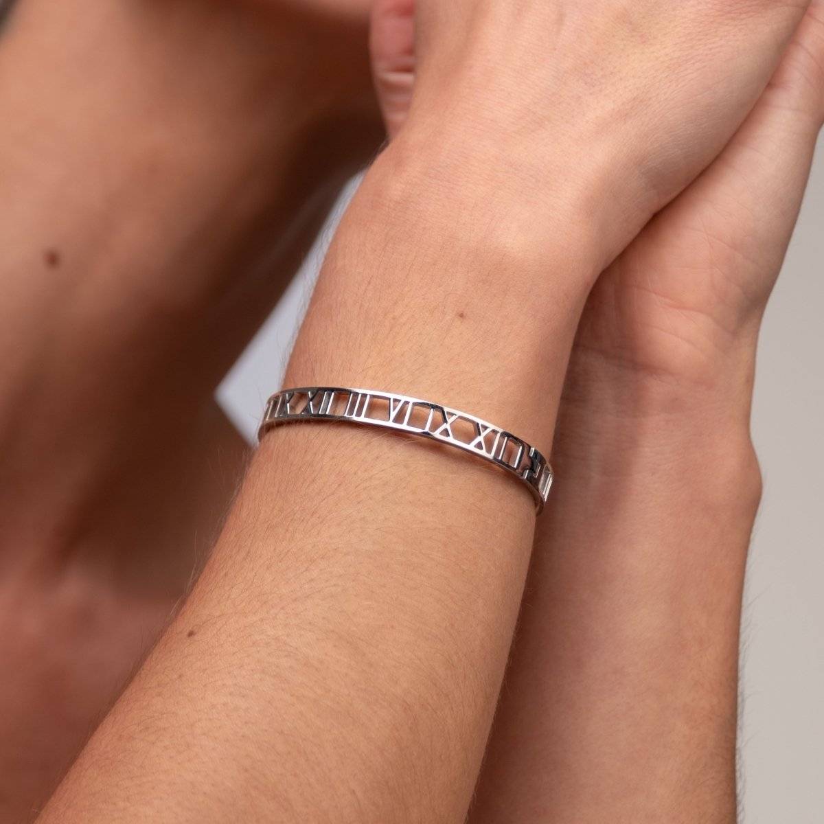 Bangle Roman Numeral Cuff Bracelet Silver – Meiva bracelet view 6