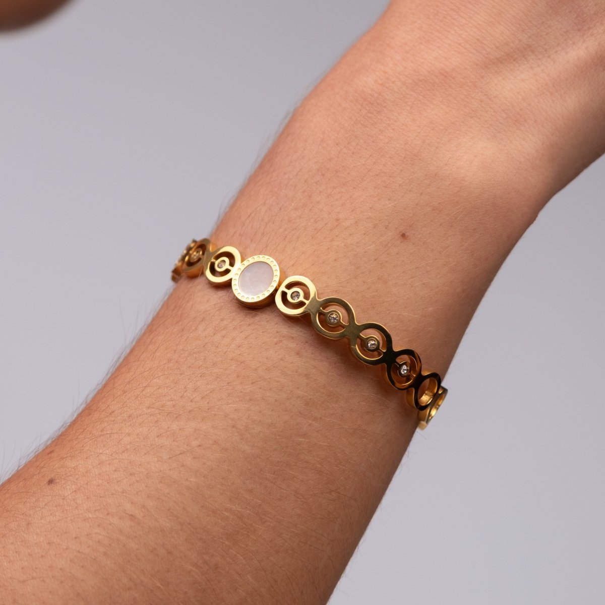Bangle Olivia Cubic Zirconia Stone Cuff Bracelet 18K Gold-Plated in 18K gold-plated, zirconia – Meiva bracelet view 10