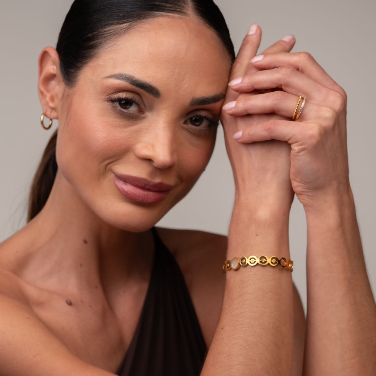 Bangle Olivia Cubic Zirconia Stone Cuff Bracelet 18K Gold-Plated in 18K gold-plated, zirconia – Meiva bracelet view 12