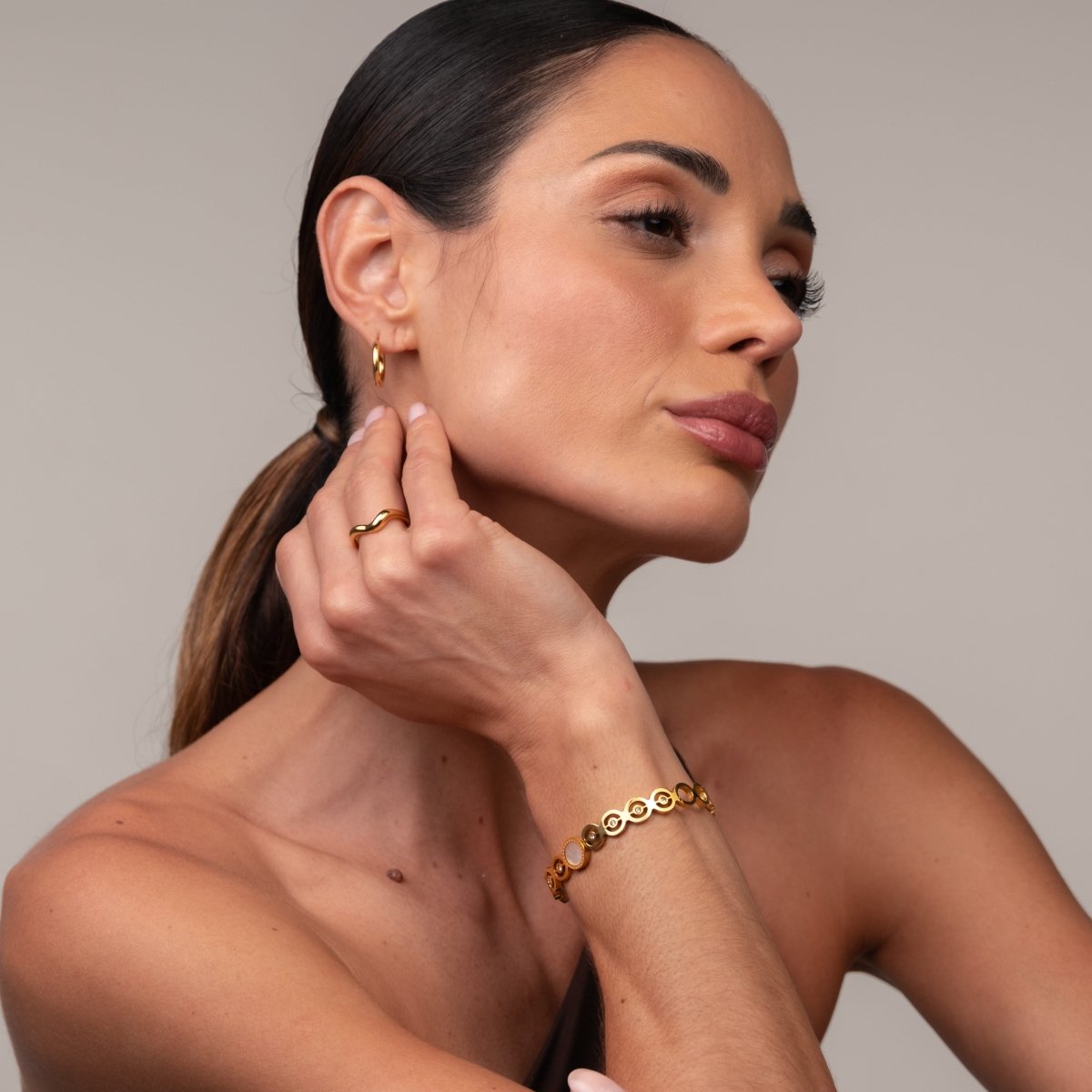 Bangle Olivia Cubic Zirconia Stone Cuff Bracelet 18K Gold-Plated in 18K gold-plated, zirconia – Meiva bracelet view 5