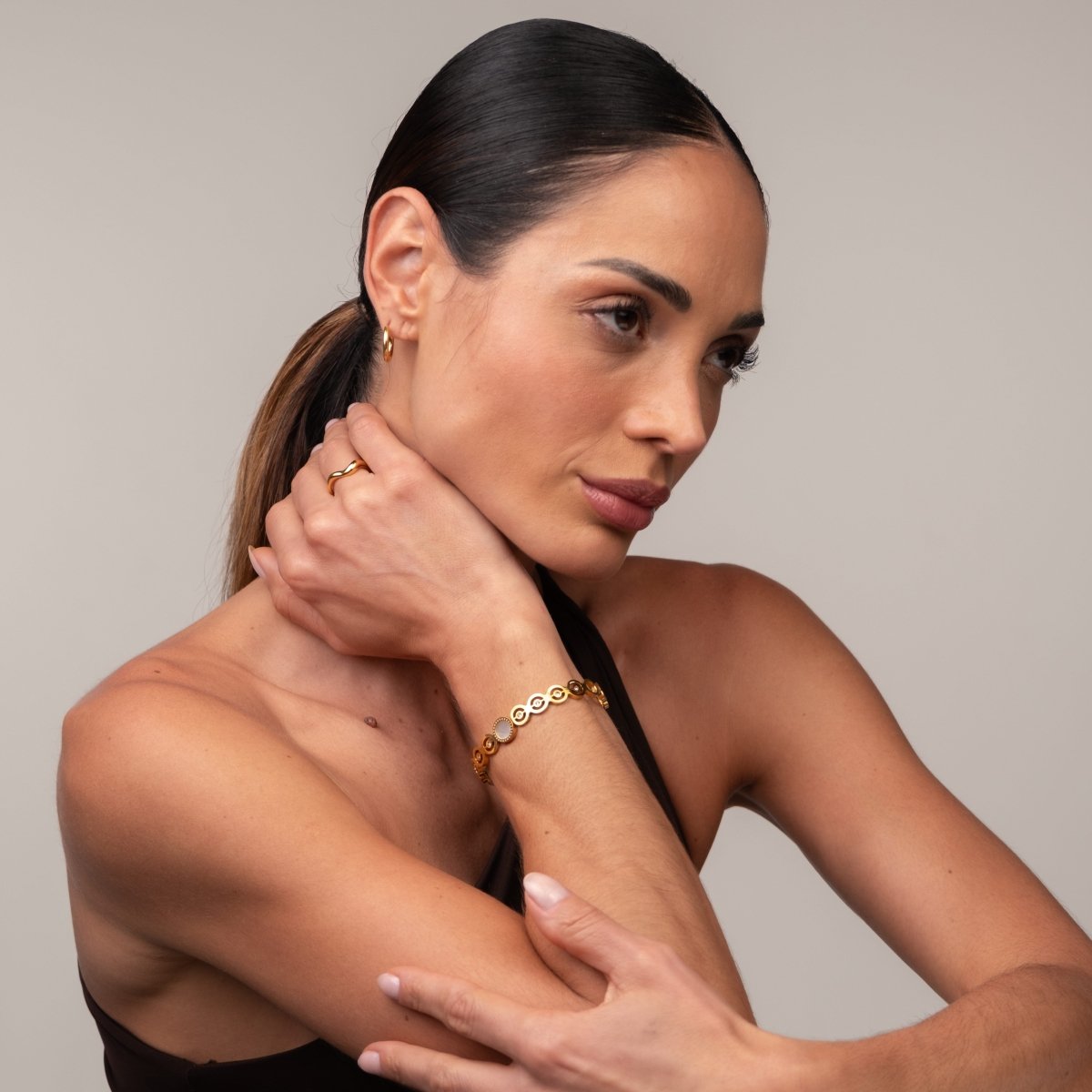 Bangle Olivia Cubic Zirconia Stone Cuff Bracelet 18K Gold-Plated in 18K gold-plated, zirconia – Meiva bracelet view 7