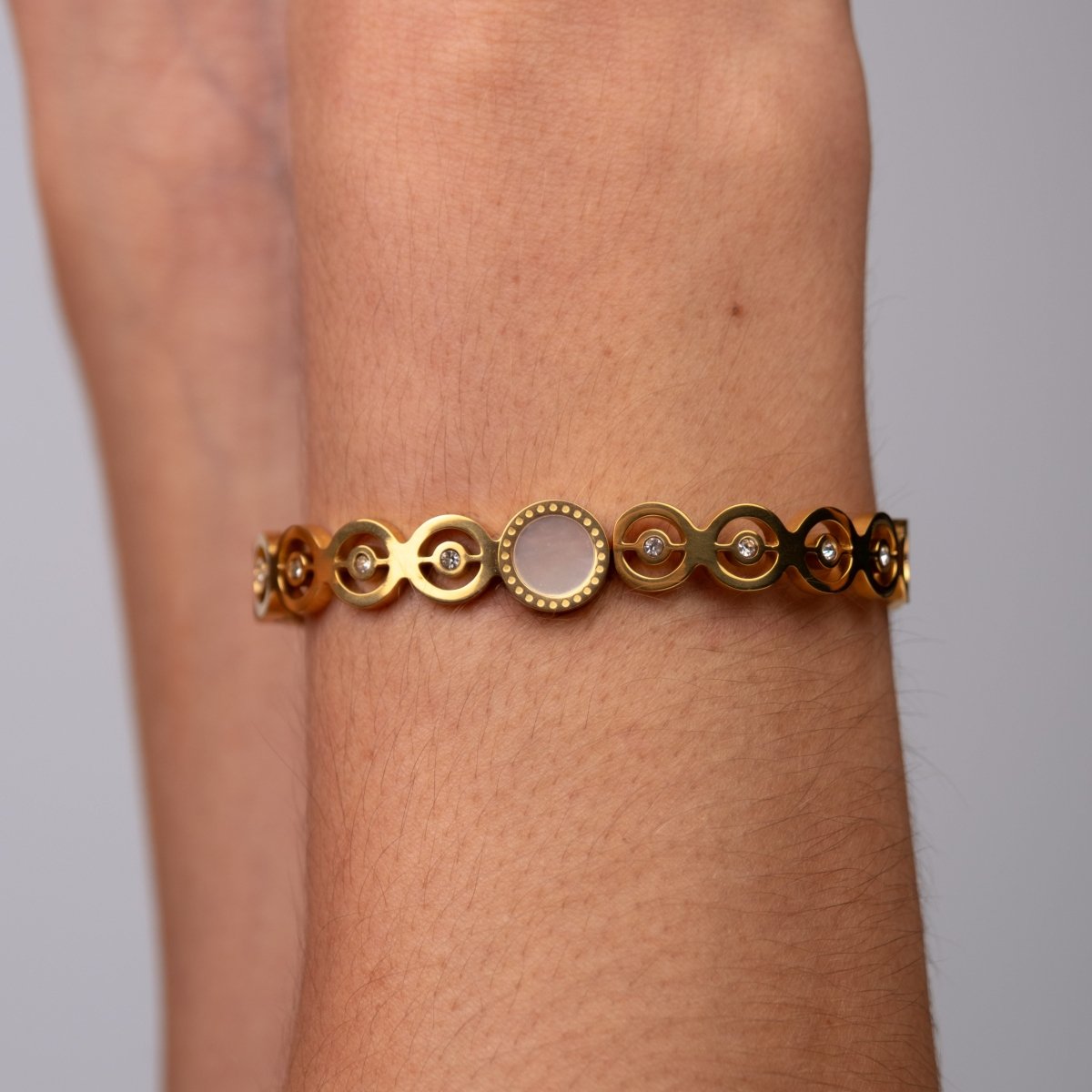 Bangle Olivia Cubic Zirconia Stone Cuff Bracelet 18K Gold-Plated in 18K gold-plated, zirconia – Meiva bracelet view 8
