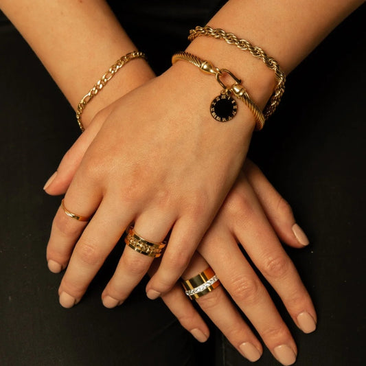 Bangle Onyx Charm Cuff Bracelet 18K Gold Plated in 18K gold-plated – Meiva bracelet view 2