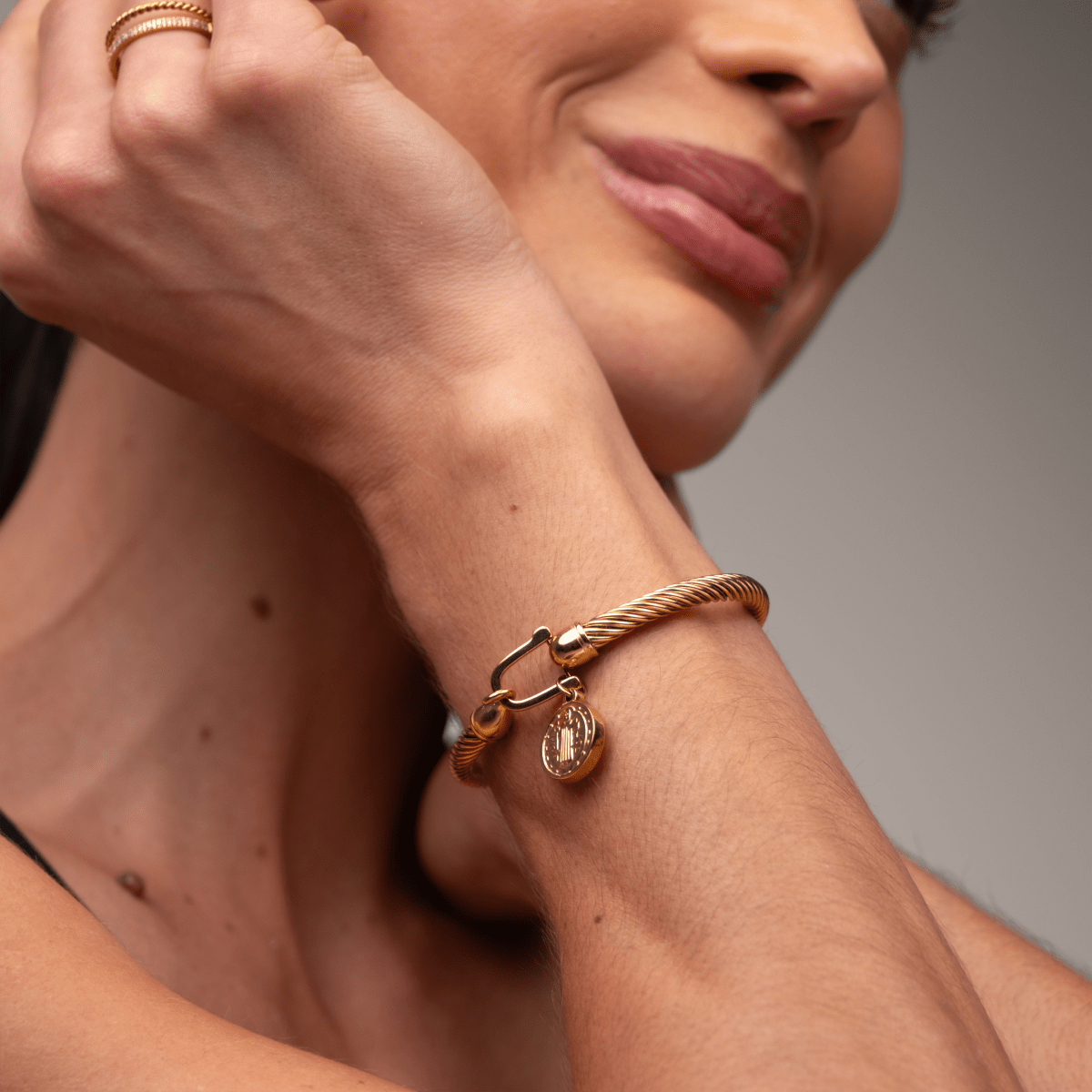 Bangle Saint Benedict Charm Cuff Bracelet 18K Gold Plated in 18K gold-plated – Meiva bracelet view 3
