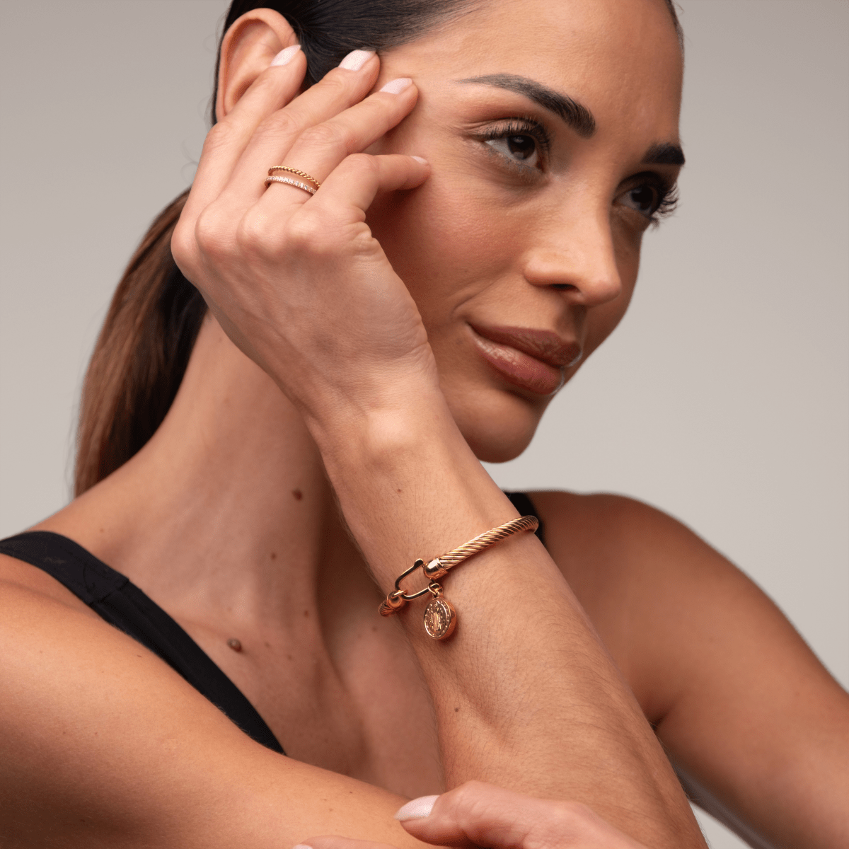 Bangle Saint Benedict Charm Cuff Bracelet 18K Gold Plated in 18K gold-plated – Meiva bracelet view 4