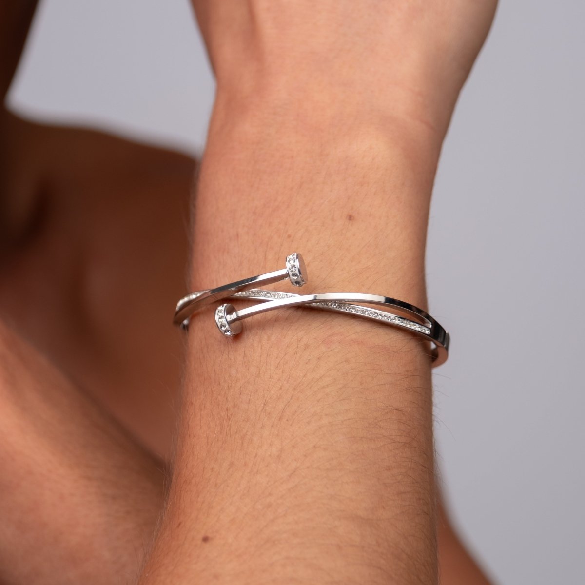 Bangle Cubic Zirconia Nail Cuff Bracelet Silver in zirconia – Meiva bracelet view 8