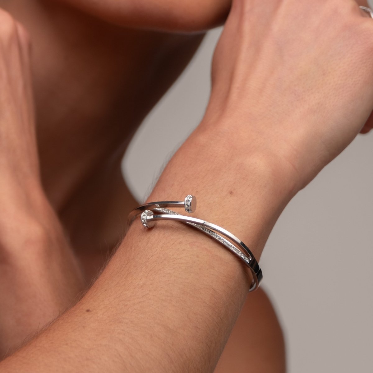 Bangle Cubic Zirconia Nail Cuff Bracelet Silver in zirconia – Meiva bracelet view 9