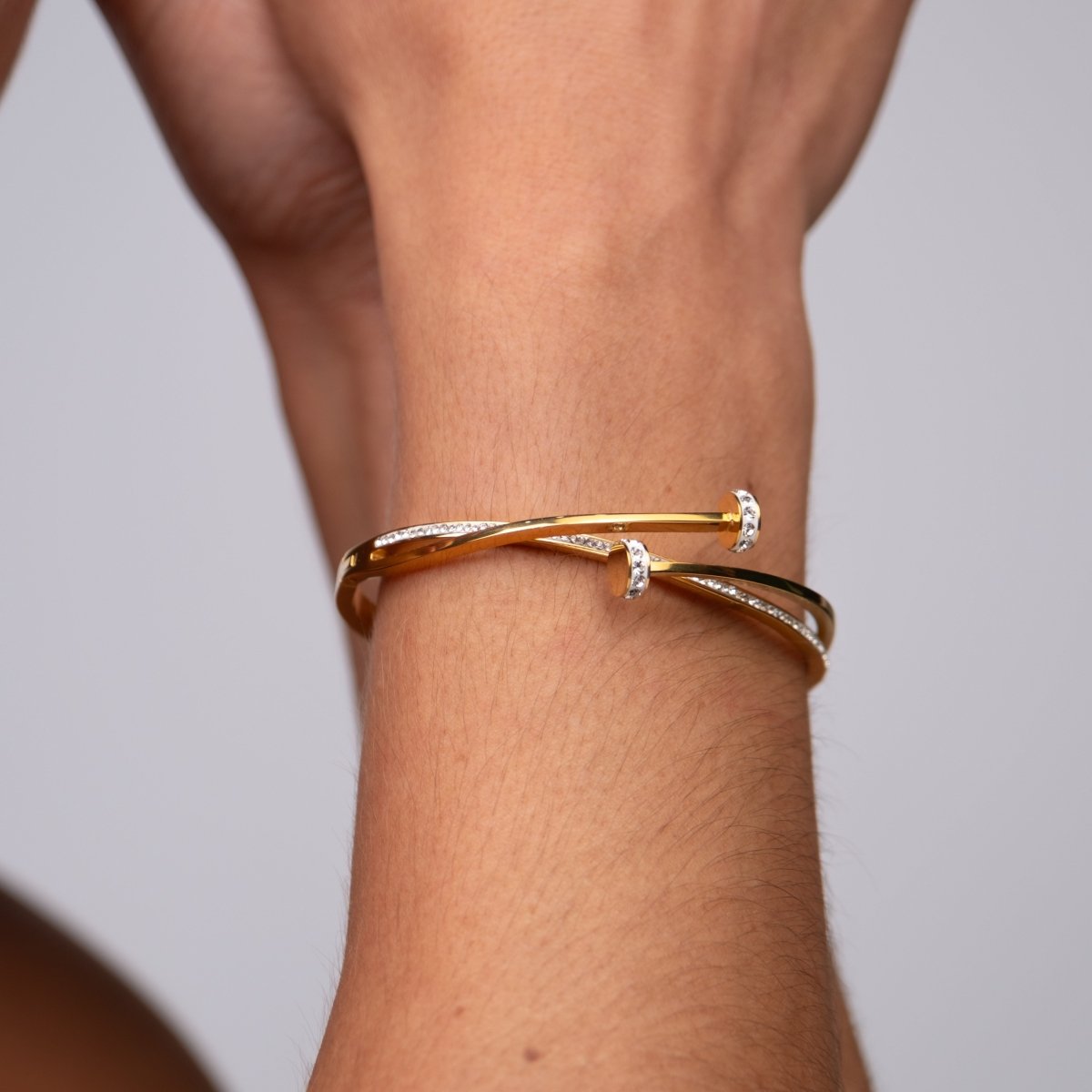 Bangle Cubic Zirconia Nail Cuff Bracelet 18K Gold-Plated in 18K gold-plated, zirconia – Meiva bracelet view 2