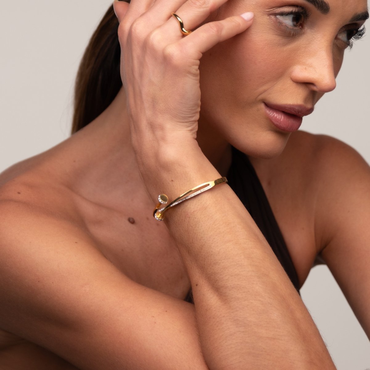 Bangle Cubic Zirconia Nail Cuff Bracelet 18K Gold-Plated in 18K gold-plated, zirconia – Meiva bracelet view 5