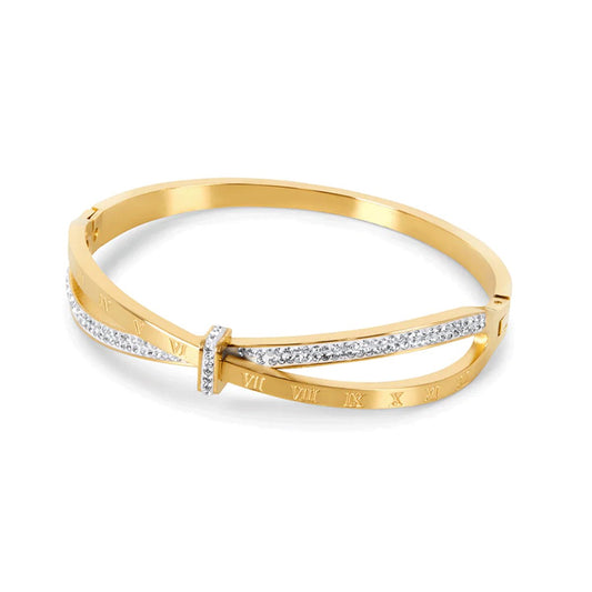 Bangle Roman Cubic Zirconia Cuff Bracelet 18K Gold Plated in 18K gold-plated, zirconia – Meiva bracelet