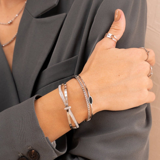 Bangle Roman Cubic Zirconia Cuff Bracelet Silver in zirconia – Meiva bracelet view 2