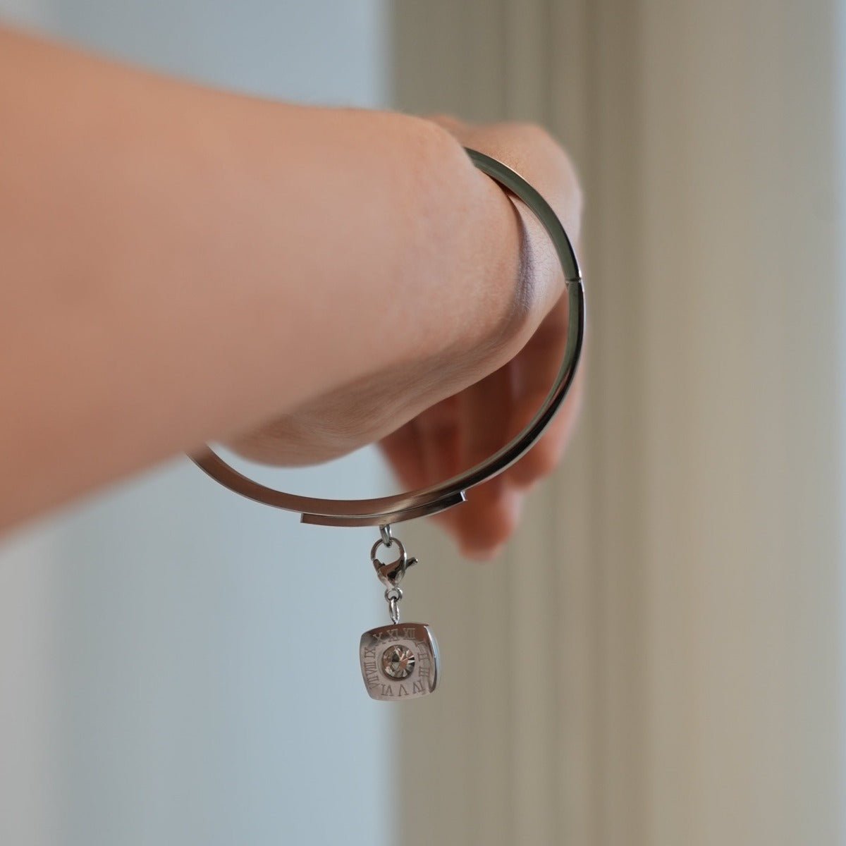 Bangle Silver Square Charm Cuff Bracelet – Meiva bracelet view 3