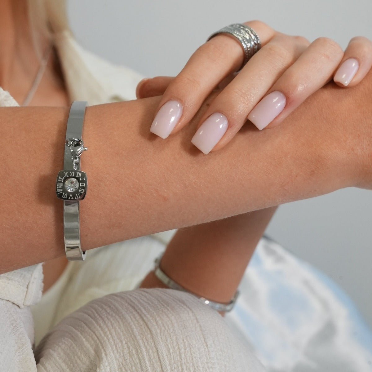 Bangle Silver Square Charm Cuff Bracelet – Meiva bracelet view 4