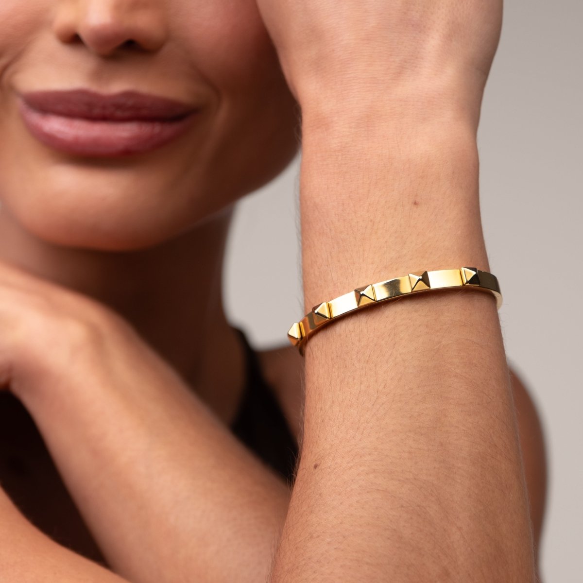 Bangle Studded Cuff Bracelet 18K Gold Plated in 18K gold-plated – Meiva earrings view 4