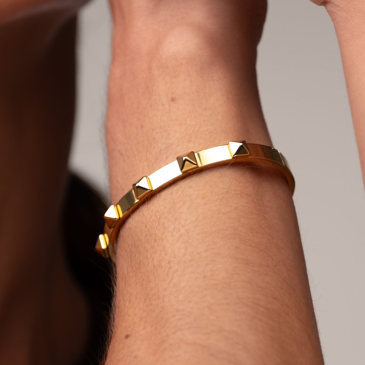 Bangle Studded Cuff Bracelet 18K Gold Plated in 18K gold-plated – Meiva earrings view 5