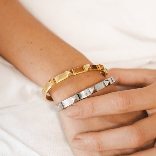 Bangle Studded Cuff Bracelet Silver – Meiva earrings view 2
