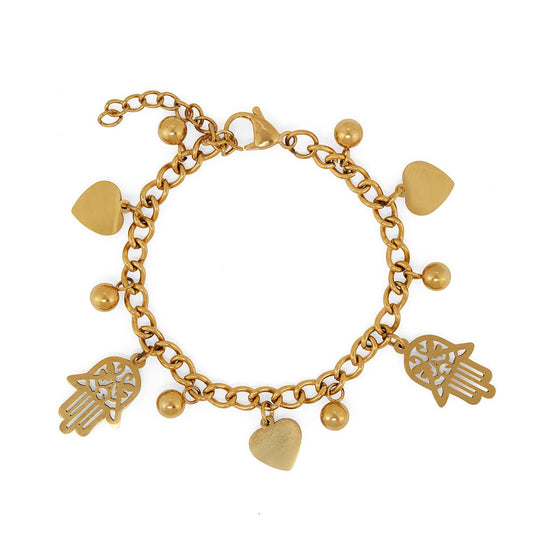 Bracelet Link with Heart and Hamsa Charms 18K Gold-Plated in 18K gold-plated – Meiva bracelet