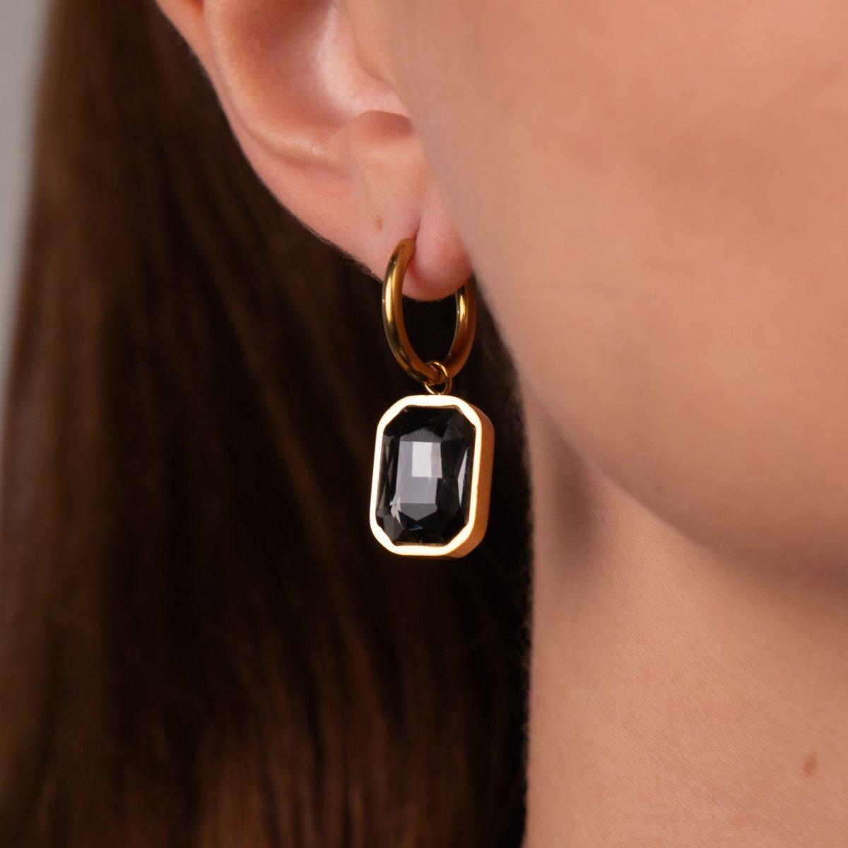 Mini Hoop Earrings Black Crystal Small Hoop 18K Gold-Plated Earring in 18K gold-plated, crystal – Meiva earrings view 4
