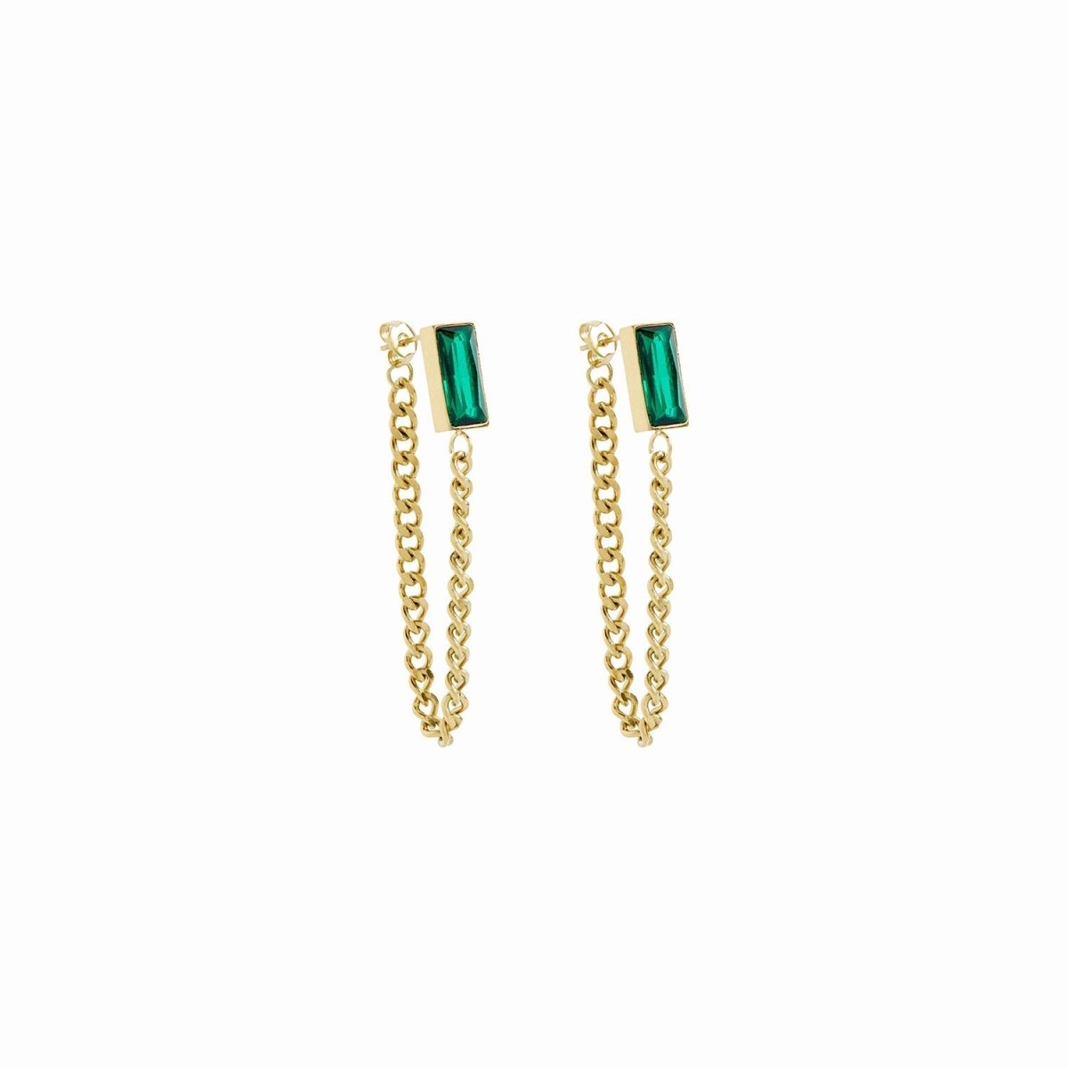 Earrings Elisabeth Chain with Emerald Cubic Zirconia 18K Gold Plated in 18K gold-plated, zirconia – Meiva earrings