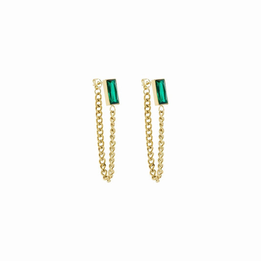 Earrings Elisabeth Chain with Emerald Cubic Zirconia 18K Gold Plated in 18K gold-plated, zirconia – Meiva earrings