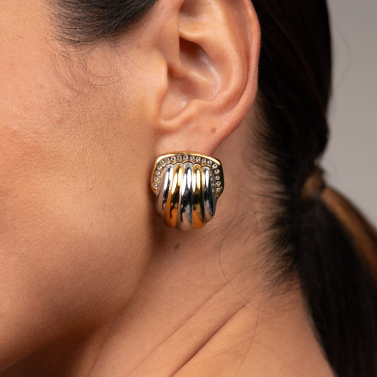 Earrings Dome Crystal Two-Tone Gold and Silver in crystal – Meiva earrings view 2