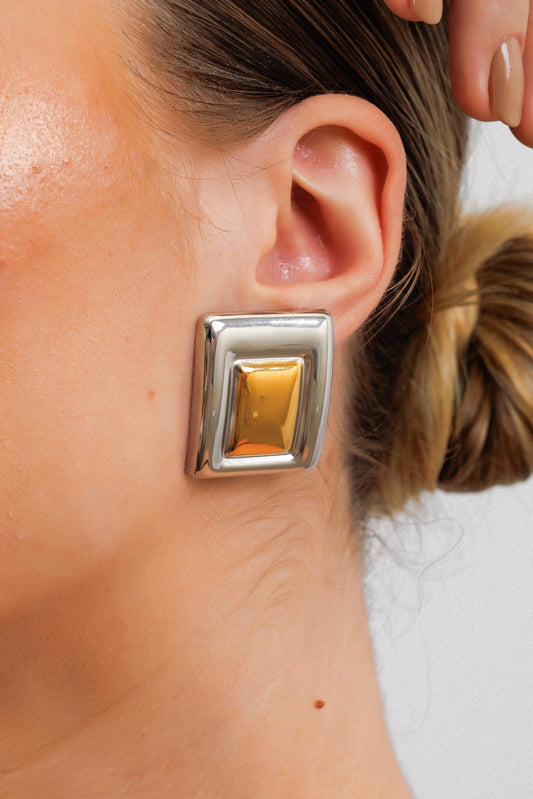 Earrings Geometric Two-Tone Gold and Silver – Meiva earrings view 2