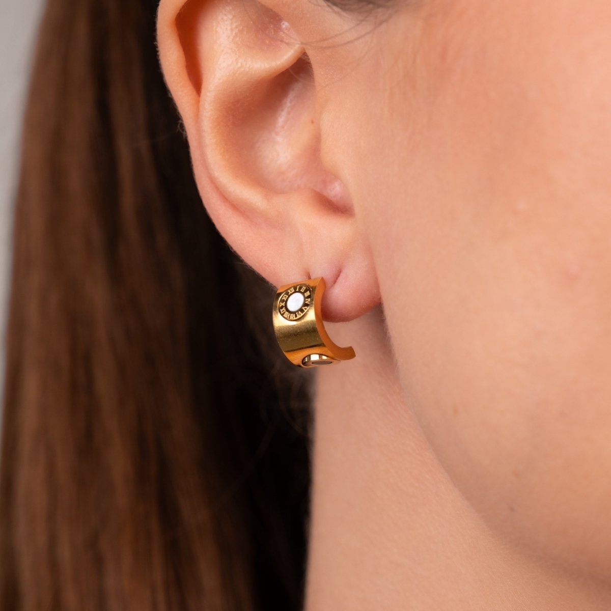 Earrings Roman Numeral Rotating 18K Gold-Plated Earring in 18K gold-plated – Meiva earrings view 4