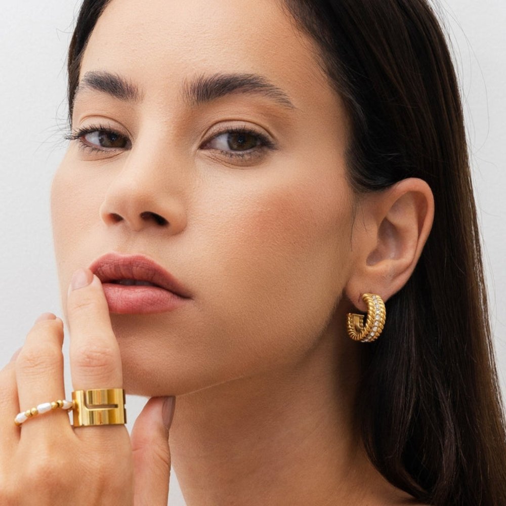 Hoop Earrings Date Hoop Earring Gold Plated 18K in 18K gold-plated – Meiva earrings view 5