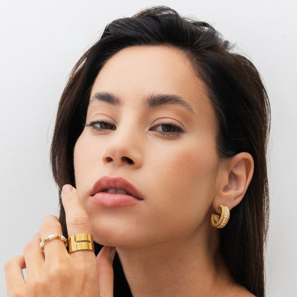 Hoop Earrings Date Hoop Earring Gold Plated 18K in 18K gold-plated – Meiva earrings view 6
