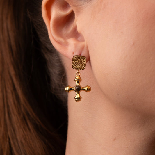 Earrings Tiger Eye 18K Gold-Plated Earring in 18K gold-plated – Meiva earrings view 2