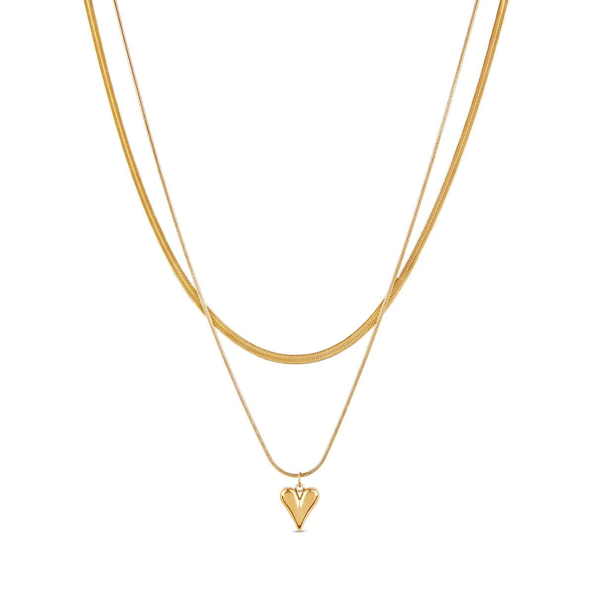 Set Sculpted Heart Necklace 18K Gold Plated in 18K gold-plated – Meiva necklace