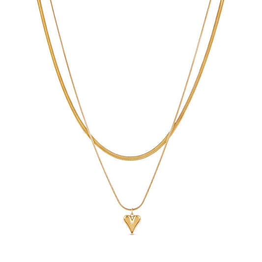Set Sculpted Heart Necklace 18K Gold Plated in 18K gold-plated – Meiva necklace
