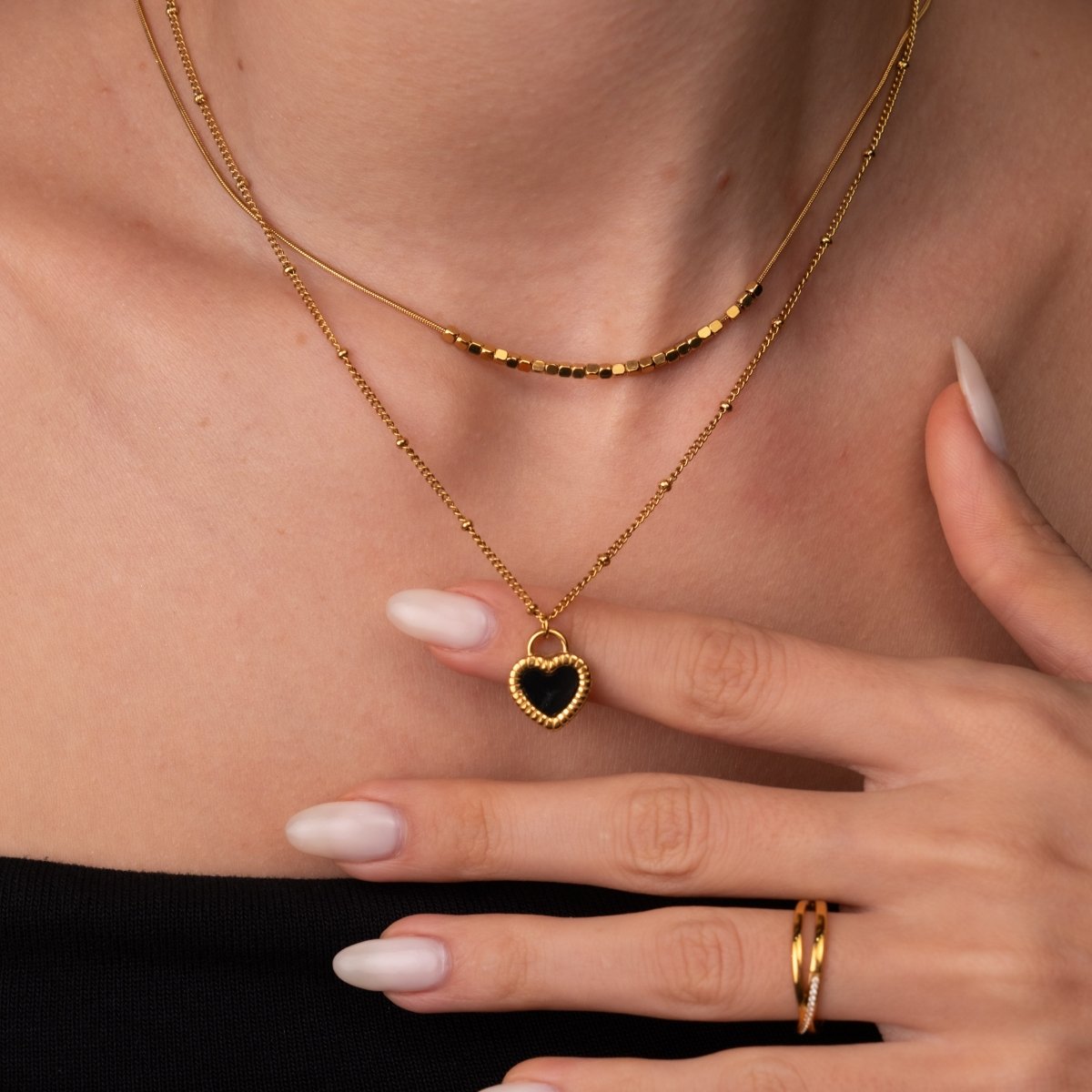 Set Marbled Heart Necklace 18K Gold Plated in 18K gold-plated – Meiva necklace view 3