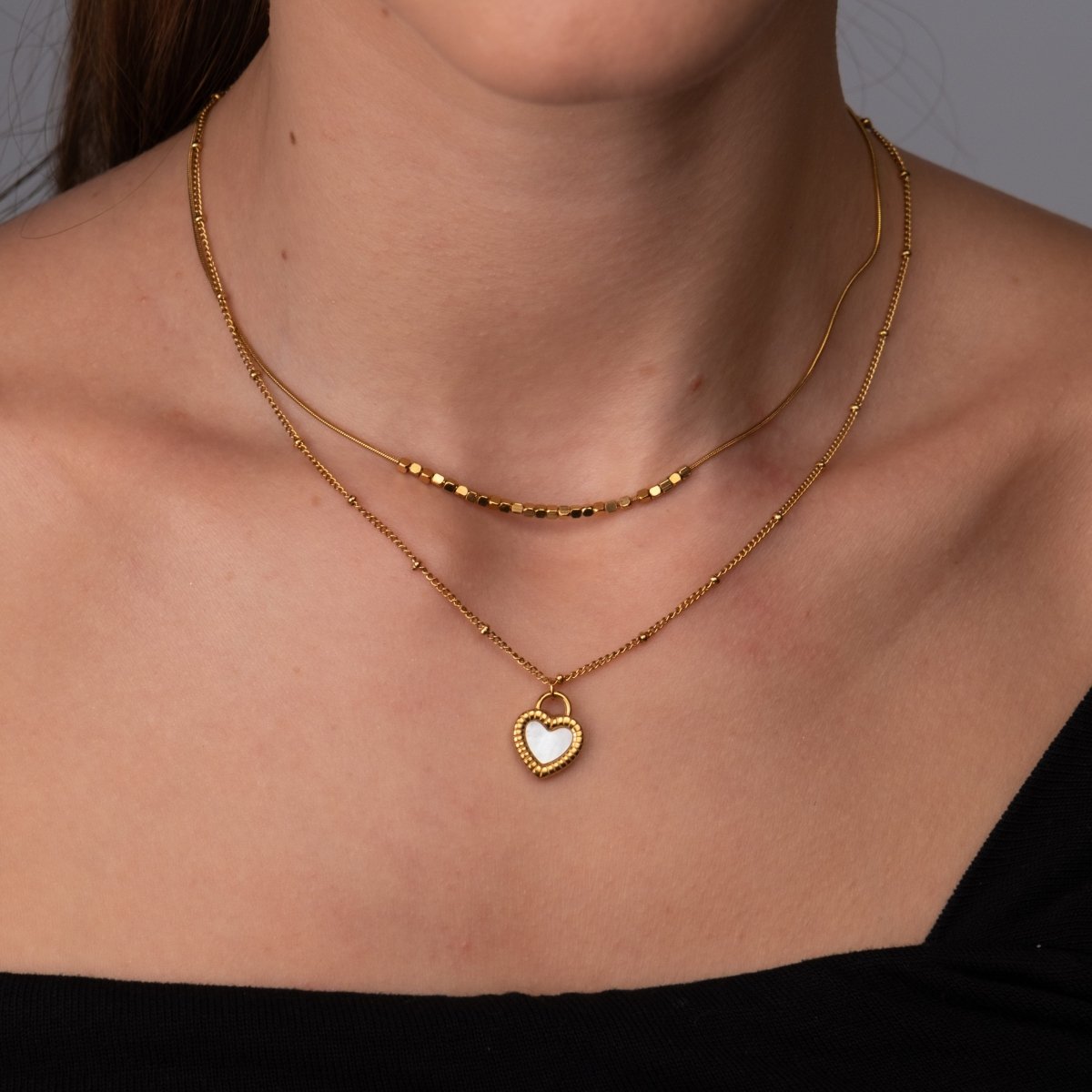 Set Marbled Heart Necklace 18K Gold Plated in 18K gold-plated – Meiva necklace view 4