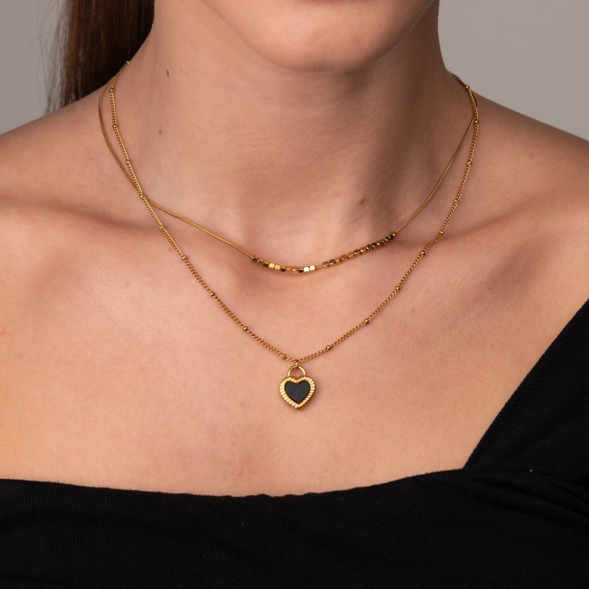 Set Marbled Heart Necklace 18K Gold Plated in 18K gold-plated – Meiva necklace view 6