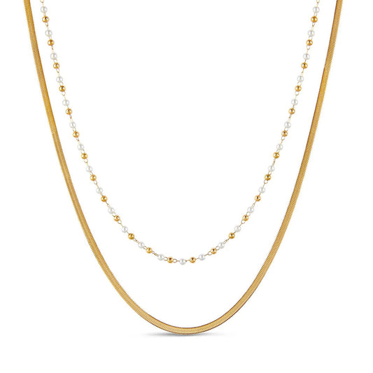 Set Pearl Necklace 18K Gold Plated in 18K gold-plated, pearl – Meiva necklace