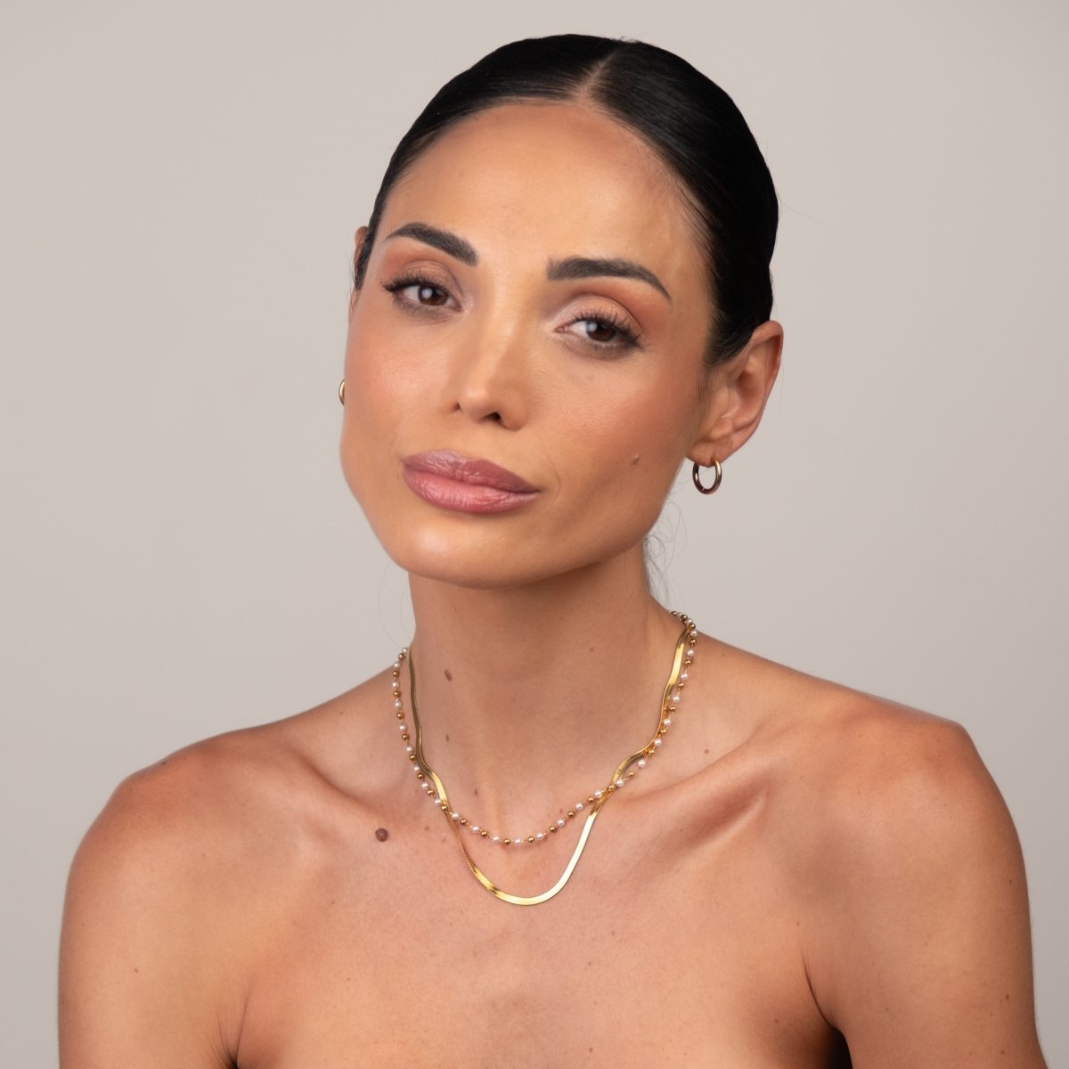 Set Pearl Necklace 18K Gold Plated in 18K gold-plated, pearl – Meiva necklace view 3