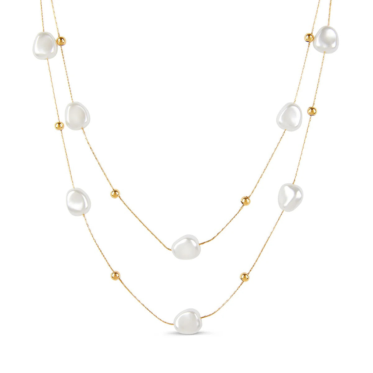 Set Irregular Pearl Necklace 18K Gold Plated in 18K gold-plated, pearl – Meiva necklace