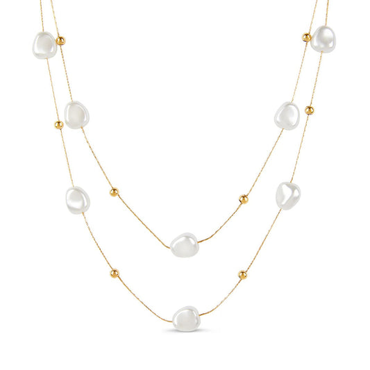 Set Irregular Pearl Necklace 18K Gold Plated in 18K gold-plated, pearl – Meiva necklace