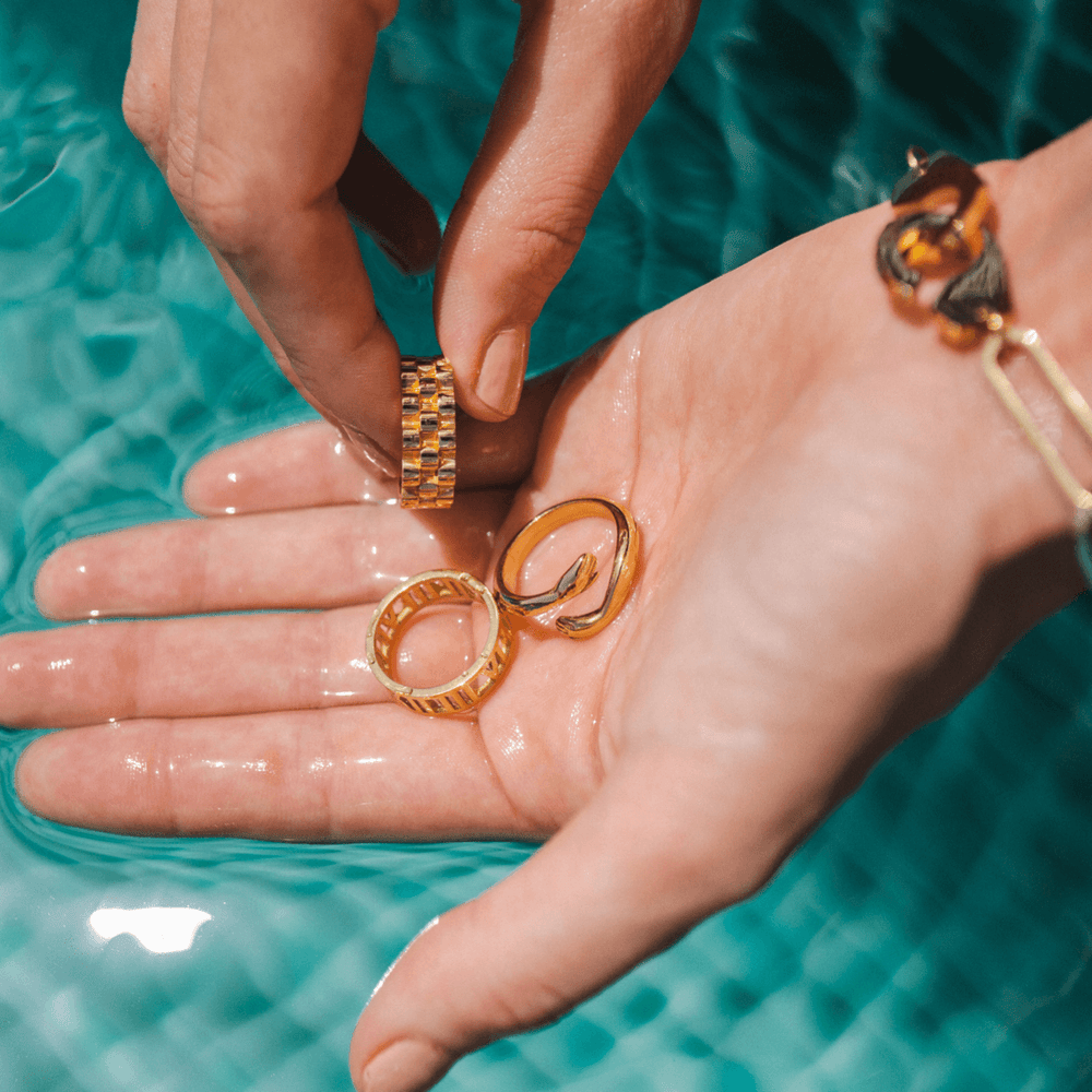 Meiva gold jewelry worn in water