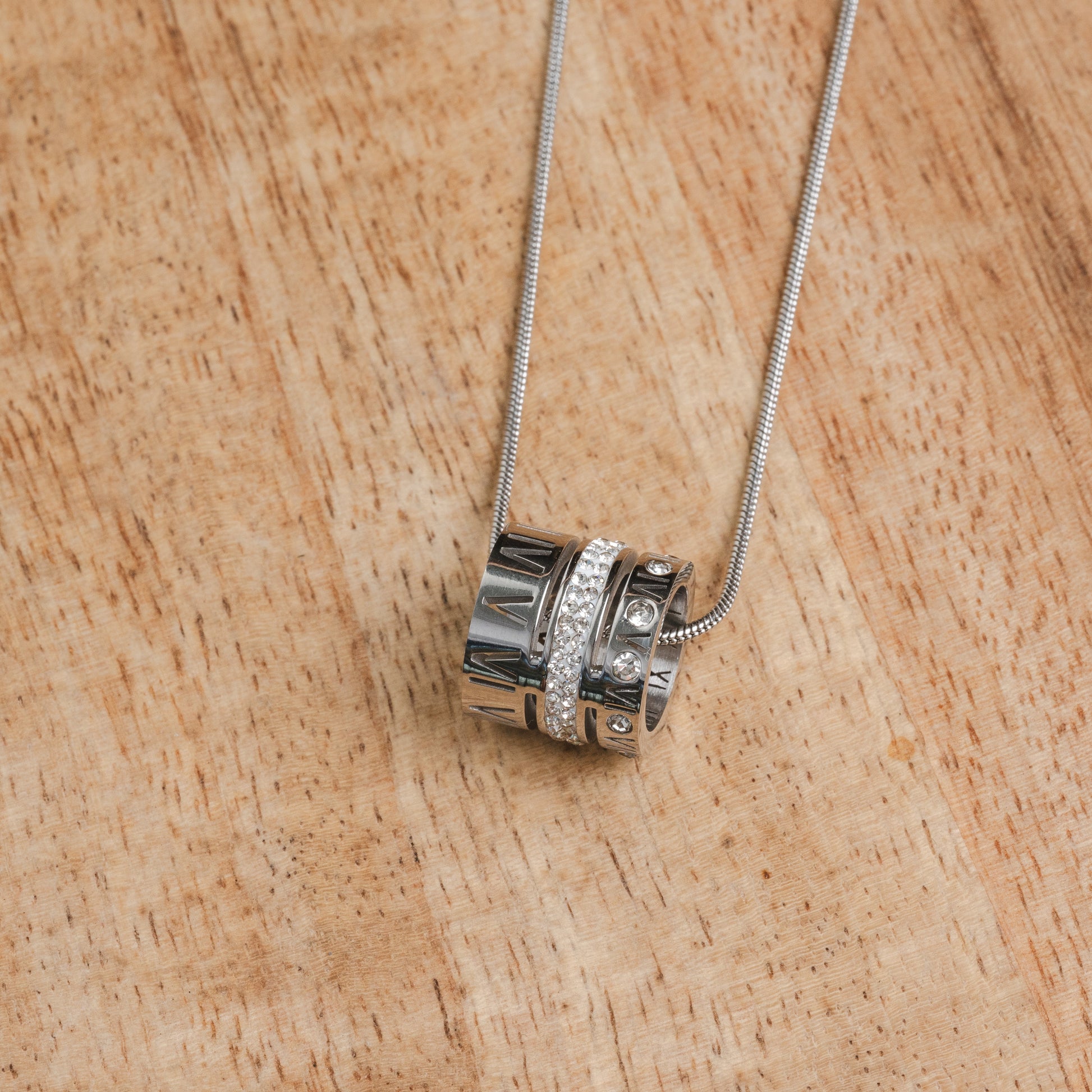 Necklace Triple Ring Roman Numeral Silver – Meiva ring view 6