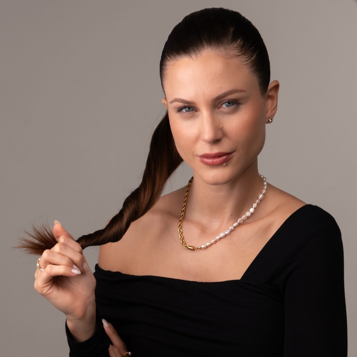 Necklace Brazilian Pearl 18K Gold Plated in 18K gold-plated, pearl – Meiva necklace view 10