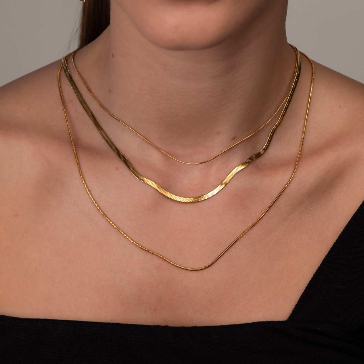 Necklace Celina Triple Layer Mesh 18K Gold Plated in 18K gold-plated – Meiva necklace view 3