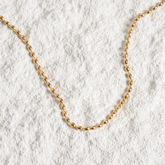 Women's Stainless Steel 18K Gold-Plated Necklace – Bead Chain, Dainty – Meiva necklace view 2
