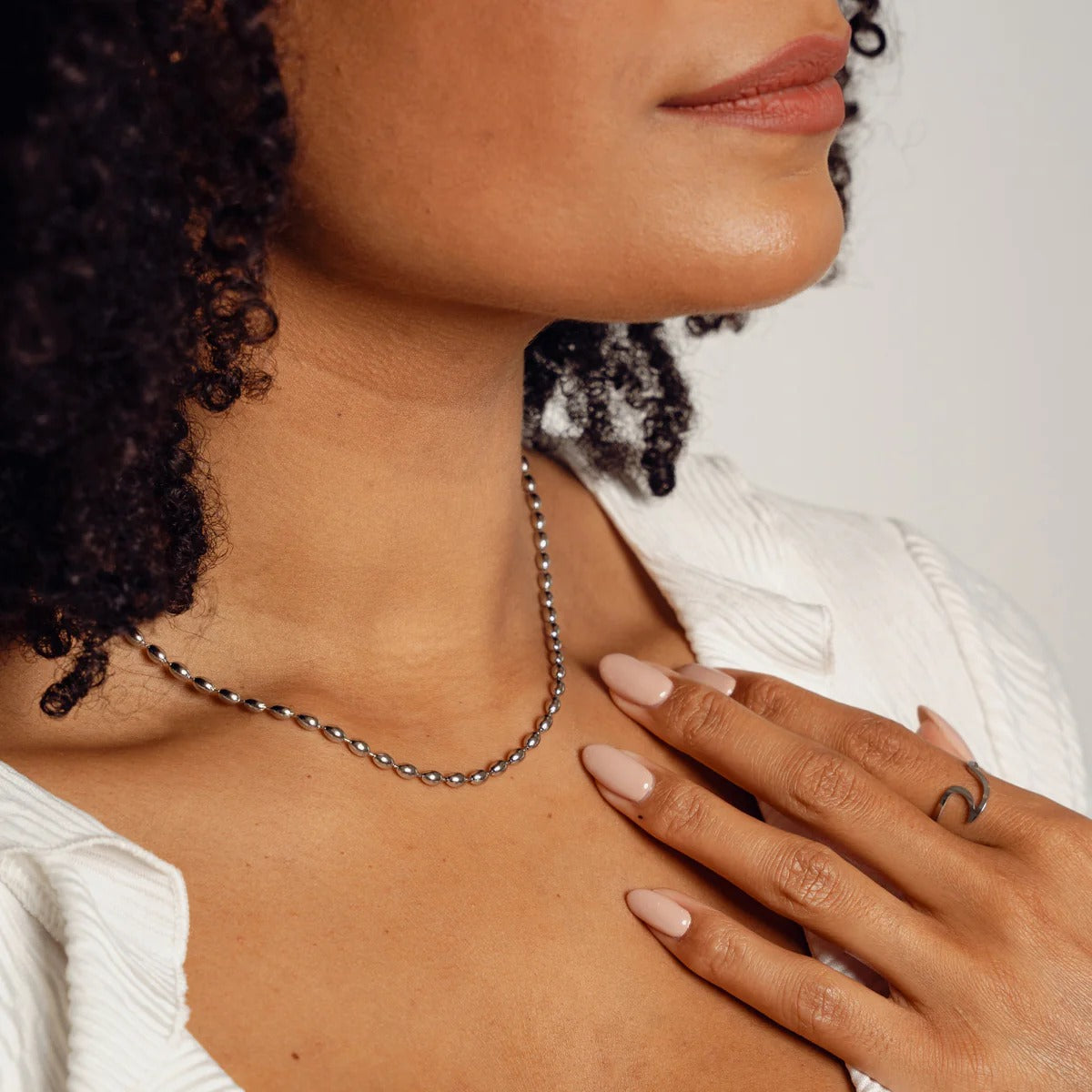 Necklace Bead Chain Silver – Meiva necklace view 6