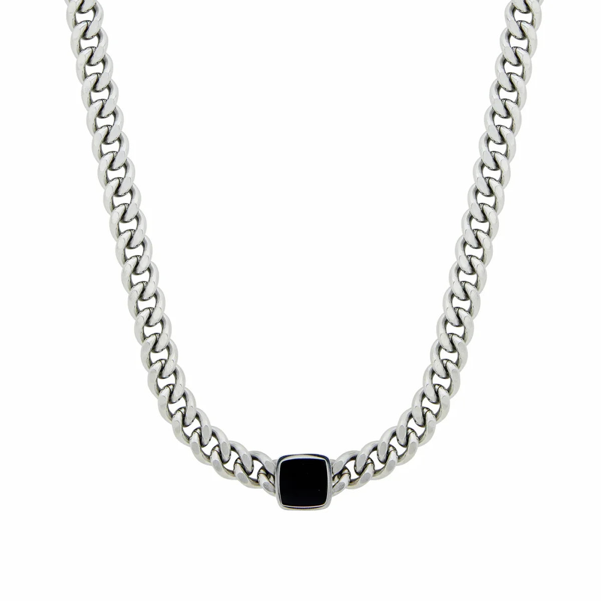 Necklace Square Onyx Stone Chain Silver – Meiva necklace