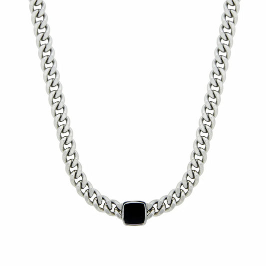Necklace Square Onyx Stone Chain Silver – Meiva necklace